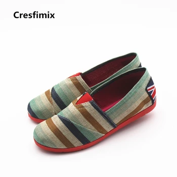 Cresfimix sapatos femininas ženy roztomilý kolo prst pruhované tkaniny topánky lady bežné mäkké pošmyknúť na ploché topánky ženská obuv pre voľný čas