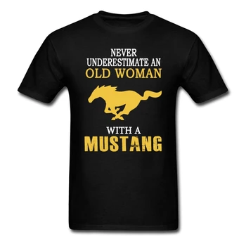 Crewneck Dospelý Človek Mustang - stará žena s mustang tričko Geek Slová Funny t-shirt Dospelý Človek Feminina oblečenie