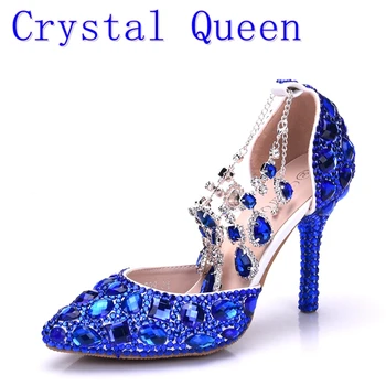 Crystal Kráľovná Ženy Modrá Drahokamu Crystal Svadobné Topánky Štúdia Strany Prom Topánky Nočný Klub Večer Svadobné Sandále Vysokým Podpätkom