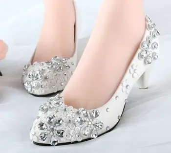 Crystal silver kamienkami svadobné čerpadlá topánky ženy ručné plus veľkosť žena čipky svadobné topánky lady party topánky plus veľkosť