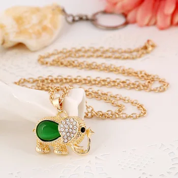 Crystal Tvorivé Šperky Cute Elephant Cat 's Eye Kameň Sveter Reťazca Darček Náhrdelník choker necklacenecklace