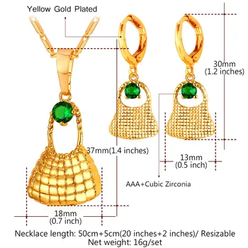 Crystal Zirconia Náhrdelníky Náušnice Nastaviť Ženy Šperky Zlatá Farba Taška Tvar Africké Leto Šperky, Módne Veľkoobchod S219