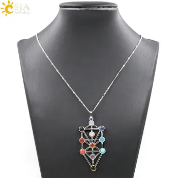 CSJA 2016 Amulet Symbol 7 Čakra Pyramid Rán Bod Proutkaření 11 Kameň Reiki Charms Kyvadlo Šperky, Prívesok Náhrdelník Darček E040