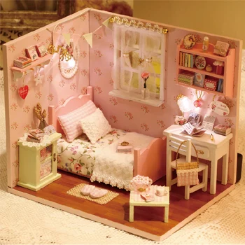 CUTE IZBA DIY Doll House Miniatúrne Drevený domček pre bábiky Miniaturas Nábytok, Hračky Dom Bábiky Hračky na Vianoce a Narodeniny Darček H02