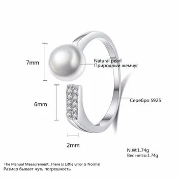 CZCITY 925 Sterling Silver Šperky Prstene pre Ženy Vysoké Svetlé Bezchybný Prírodné Sladkovodné Perly CZ Prst Prsteň Veľkosti Resizable