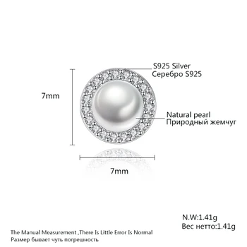 CZCITY Klasický Okrúhly Tvar Stud Náušnice pre Ženy, Prírodné Perly Drobné Zirkón 925 Sterling Silver Jemné Náušnice Jemné Šperky