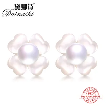 Dainashi 2017 nový príchod klasické módne 925 Sterling silver prírodné sladkovodné chlieb tvar coloful pearl stud náušnice šperky