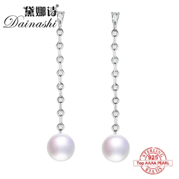 Dainashi 925 sterling silver skutočné prírodné sladkovodné pearl náušnice jemné šperky, dlhé náušnice Bijoux jemné Doplnky