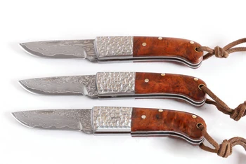 Damask oceľový skladací nôž vreckový nôž Príručka vonkajšie prenosný skladací nôž utility ovocie nôž mini rosewood rukoväť