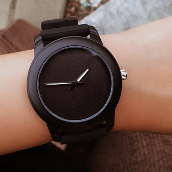 Darček Enmex kreatívny štýl lady náramkové hodinky, čierne 3D vír tvár kreatívny dizajn silikónový Svetelný stručný bežné quartz hodinky