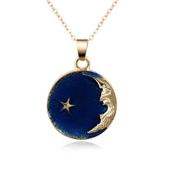 Dayoff Európskej Smalt Crescent Moon Star Náhrdelníky Pre Ženy Šperky Zlatá Farba Planéty Prívesok Náhrdelník Odkaz Golier Reťaze N483