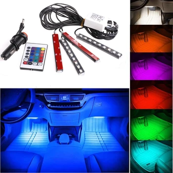 Dekoratívne Lampy, Diaľkové RGB Bezdrôtové Ovládanie Auto Truck 9 LED Neon Interiéru Svetlo Lampy Auto Pásy