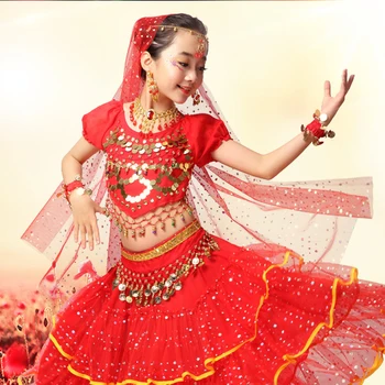 Deti Brušný Tanec Kostým Detský Indický Tanec sukne 2-3-4-5-3-7Pcs Bollywood Dance Kostýmy pre Dievča Výkonnosť, Tanec Sady