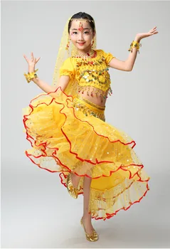 Deti Brušný Tanec Kostým Detský Indický Tanec sukne 2-3-4-5-3-7Pcs Bollywood Dance Kostýmy pre Dievča Výkonnosť, Tanec Sady