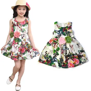 Deti oblečenie letné šaty pre dievčatá, letné štýl holka šaty kvetinový tlač bavlna narodeninovej party sundress, baby, deti, oblečenie