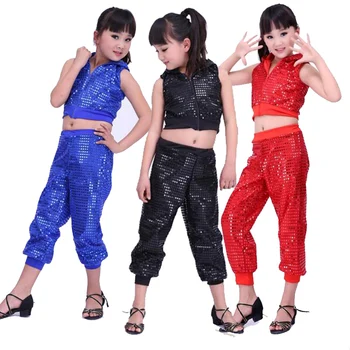 Deti Sequined Hip Hop Stage dancewear kostýmy Dievčatá Sála Strany Jazz dance Topy+nohavice výkon tanečné Oblečenie pre Chlapcov
