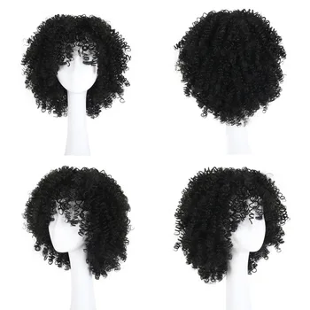 Deyngs Krátky Pixie Strih Kinky Afro Kučeravé Syntetické Parochne S Ofinou Na Čierne Ženy Prírodné Čierna/Červená African American Vlasy, Parochne