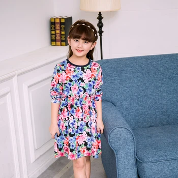 Dievča dlhý rukáv šaty značky 2017 na Jar a na jeseň new children 's flower šaty Vyšívané bavlnené Princezná dievča šaty LH615