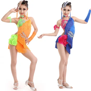Dievča Strapce latinské Tanečné Šaty Sála Samba Strany perforamance Tanečné Šaty Súťaže Dancewear Deti Fáze Tanečné Kostýmy
