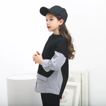 Dievčat' T-shirt Pulóver Bežné Jar Jeseň Čaj s Pruhom Čierna Biela
