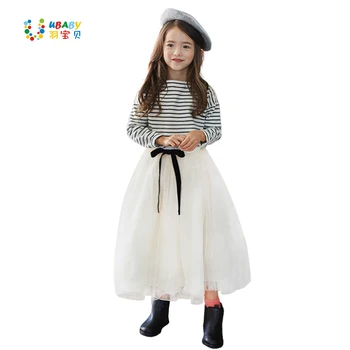 Dievčatá Nastaviť 2017 Nový Kórejský Dieťa Oblečenie Dospievajúce Deti Oblečenie Prekladané Plné Rukávy Košele T + Dlhé Sukne 2 Ks Súpravy Veku 3-14