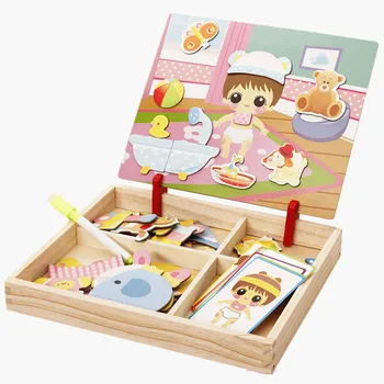 Dievčatá Obliekanie Skladačka rysovaciu dosku Princezná puzzle Wodden Hádanky Magnetické puzzle Vzdelávacie hračky