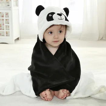 Dieťa Cartoon Zvierat Cosplay Foto rekvizity Prijímanie Deka Flanelové Módne Čierne Panda Design Novorodenca Vaňa Spanie Župan