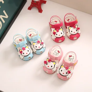 Dieťa Dievča Letné Sandále Cartoon Deti Hello Kitty Sandále Pre 1-2T, Baby, Dievčatá Novorodenca Infantil Batoľa Pláži LED Sandál
