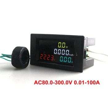 Digital AC Volt Watt Amp Energie Meter AC 80-300V/AC 200-450V 0.01-100A Voltmeter Ammeter HD Farebný Displej o 180 Plný Uhol