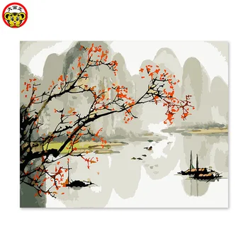 Digitálne maľovanie dekoratívne maľby maľoval svoje sfarbenie Čínskej klasickej atrament loď prekračovanie