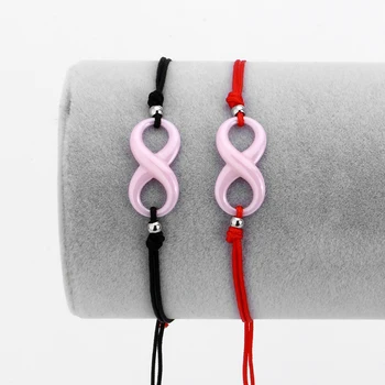 Digitálny 8 Čakra Infinity Vrkoč Ženy Ženy Náramky Šťastie Milovníkov Black Red String Lano Niť Ružová Keramický Náramok Šperky