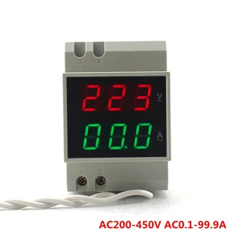 Din lištu Dual Led Displej Digitálne STRIEDAVÝ Voltmeter Ammeter Napätie Meter Ampér Volt Aktuálny Panel Tester AC80-300V 0.1-99.9 A