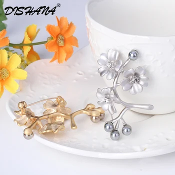 Dishana Zlata-farebná Broches Šperky, Módne Stimulovaný Pearl Brošňa Kolíky Kvet Broches Pre Ženy Casamento Kolíky a Brošne