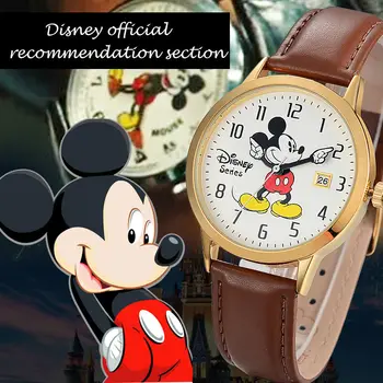 Disney Značky Mickey Mouse Ženy Hodinky Dámy Mužov, kožené Quartz Hodiny, Hodinky pre Deti, dievčatá, chlapcov Originálny Darček Box