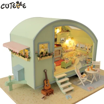 DIY Doll House Drevená Bábika Domy Miniatúrny domček pre bábiky s Nábytkom Súpravy, Hračky pre deti Darček cestovanie v Čase bábika domy-016