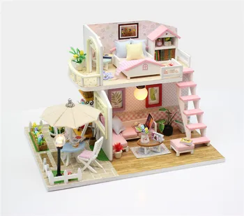 DIY domček pre bábiky bábiky dom montáž dreveného nábytku, hračiek Predstierať, Hrať Mini 3D puzzle Vzdelávacie Hračky narodeninám Darčeky pre dievčatá
