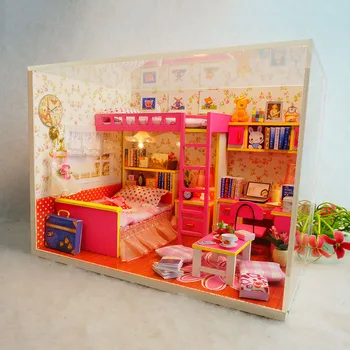 Diy domček pre bábiky miniatúrne Dievča spálňa, drevená bábika dom roztomilý miestnosti Budovy Model Nábytok M002