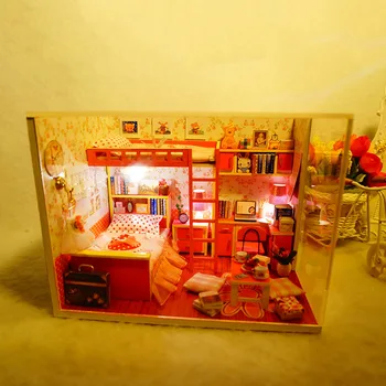 Diy domček pre bábiky miniatúrne Dievča spálňa, drevená bábika dom roztomilý miestnosti Budovy Model Nábytok M002