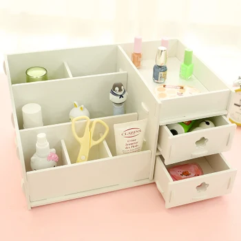 DIY Moderné Biele Drevené Úložný Box Stôl Organizátor Pre Kozmetiku,Stolný Skladovanie Polica Skrine Dreva make-up Organizátor Zásuvky
