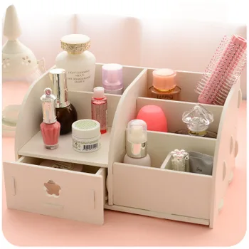 DIY Moderné Biele Drevené Úložný Box Stôl Organizátor Pre Kozmetiku,Stolný Skladovanie Polica Skrine Dreva make-up Organizátor Zásuvky