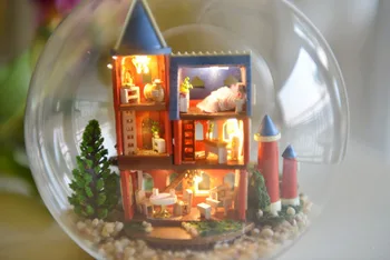 DIY sklenenú Guľu Doll House Model Budovy Drevený Mini Ručné Miniatúrny domček pre bábiky Hračky Narodeniny Greative Darček Alice Sen Hrad