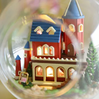 DIY sklenenú Guľu Doll House Model Budovy Drevený Mini Ručné Miniatúrny domček pre bábiky Hračky Narodeniny Greative Darček Alice Sen Hrad