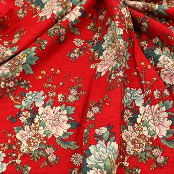 DIY červená Pivónia kvet bielizeň bavlna Calico textílie kostýmy, dekorácie Čína vietor etnických vietor bohatý BÁBIKY oblečenie Pivónia PRE šitie