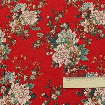 DIY červená Pivónia kvet bielizeň bavlna Calico textílie kostýmy, dekorácie Čína vietor etnických vietor bohatý BÁBIKY oblečenie Pivónia PRE šitie