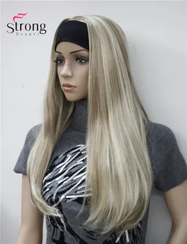 Dlho 3/4 dámske parochne hairpiece Rovno s Upraviť Čierna Čelenka Blondína Zvýraznené parochňu Syntetické Vlasy