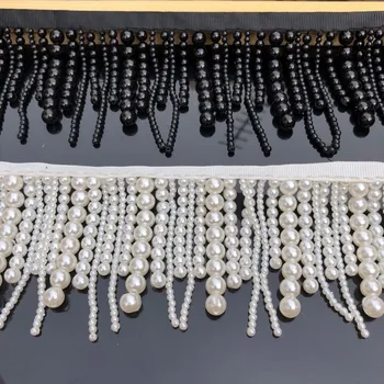 Dlho pearl okraji vrúbkované čipkou trim odev, šaty strapec čipkou dekorácie, ozdoby na obuv biela čierna visí perličiek opony