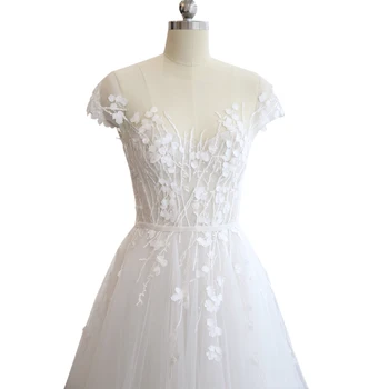 Dlho, polovičný rukáv čipky svadobné šaty high-end 2018 nevesta jednoduché svadobné šaty real foto weddingdress vestido de noiva boho morská víla