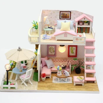 Doll House DIY Miniatúrny domček pre bábiky Model Drevená Hračka Furnitures Casa De Boneca Bábiky, Domčeky, Hračky Narodeninám