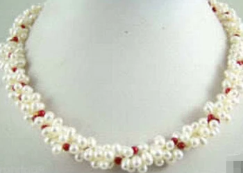 DOPRAVA ZADARMO>>>@@ > 0996 Módne Elegantné biele umelo pestované perly & red koralový náhrdelník