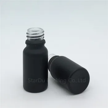 Doprava zadarmo 12pcs 10 ml čierne matné sklo esenciálny olej, fľaša s lesklý strieborný prsteň kvapkadla 10cc sklo parfum fľaše